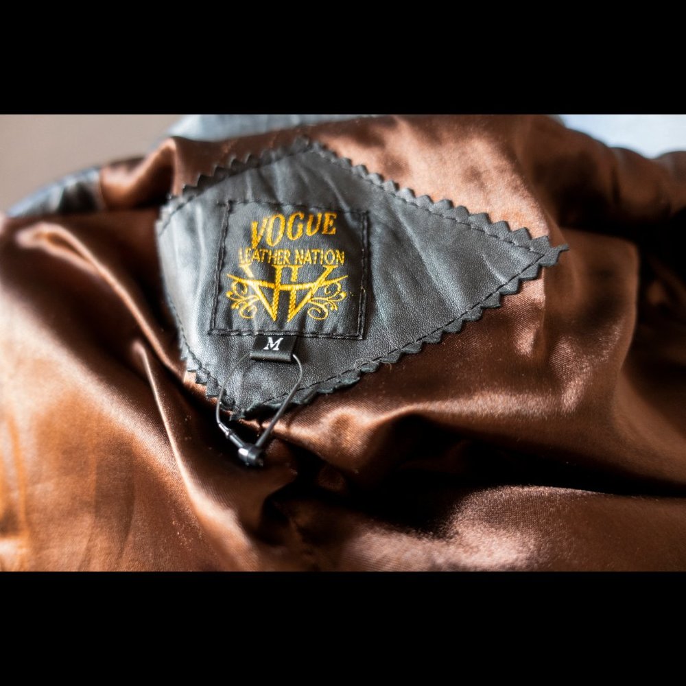 Black Leather Motorcycle Rocker Jacket - Picture 8 of 9